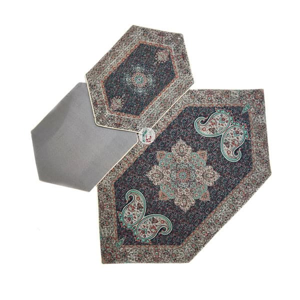 ست 5 تکه رومیزی ترمه طرح آذر – رنگ سرمهای