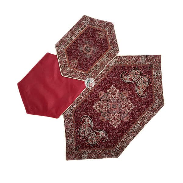 ست 5 تکه رومیزی ترمه طرح آذر – رنگ زرشکی