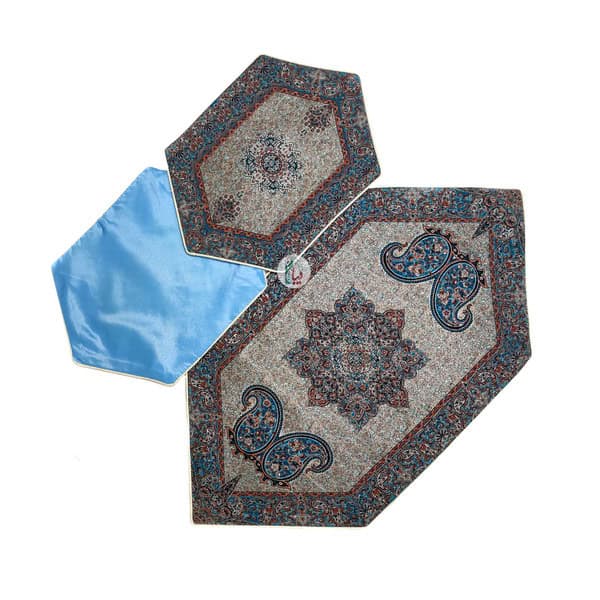 ست 5 تکه رومیزی ترمه طرح آذر – رنگ لمه (نقرهای)