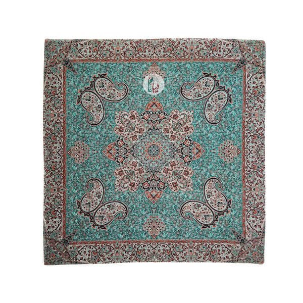 ست 5 تکه رومیزی ترمه طرح آذر – رنگ سبزآبی (فیروزه‌ای)