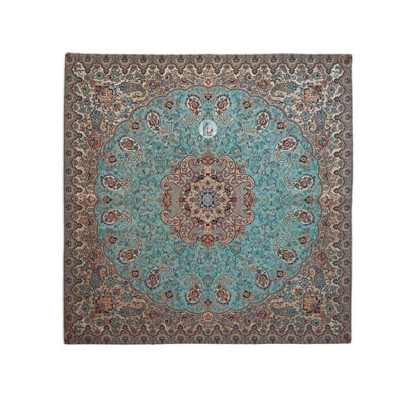 ست 5 تکه رومیزی ترمه طرح ونوس – رنگ سبزآبی (فیروزه‌ای)