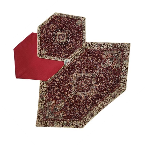 ست 5 تکه رومیزی ترمه طرح چهل ستون – رنگ زرشکی