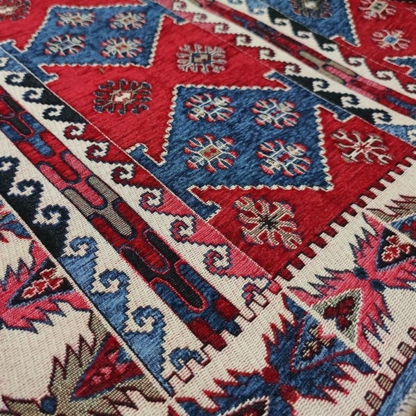 روفرشی مخمل دوشانل – طرح ترکمن آبی