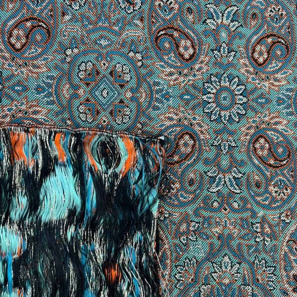 پارچه ترمه ابریشمی طرح نیکو – رنگ سبزآبی (واحد نیم متری)