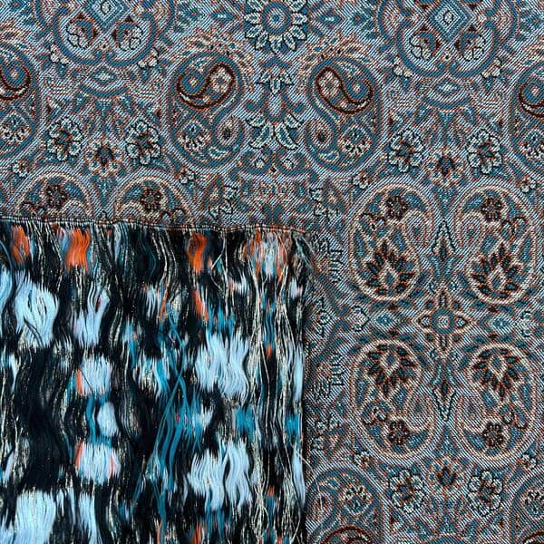 پارچه ترمه ابریشمی طرح نیکو – رنگ آبی (واحد نیم متری)