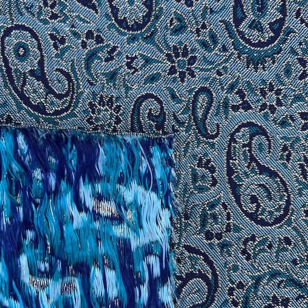 پارچه ترمه ابریشمی طرح یگانه – رنگ آبی (واحد نیم متری)