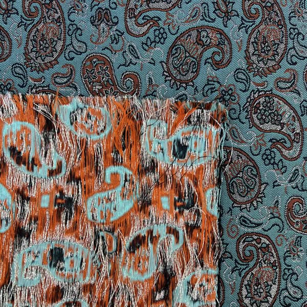 پارچه ترمه پلی استری طرح نسترن – رنگ سبزآبی (واحد 1 متری)