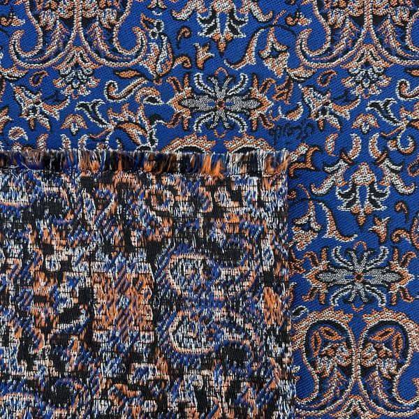 پارچه ترمه پلی استری طرح بهاران – رنگ آبی کاربنی (واحد 1 متری)