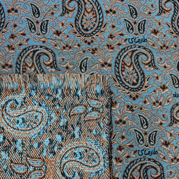 پارچه ترمه پلی استری طرح زنبق – رنگ آبی (واحد 1 متری)