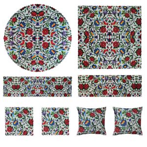 ست 8 تکه رومیزی مخمل طرح گل و مرغ