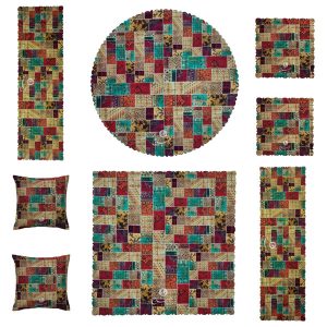 ست 8 تکه رومیزی مخمل طرح چهل تکه