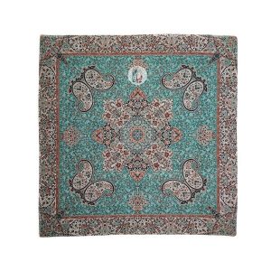 رومیزی ترمه طرح آذر- رنگ سبز آبی - ابعاد 95در 95