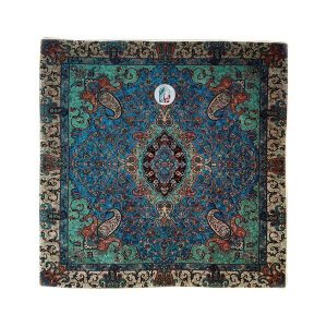 رومیزی ترمه طرح چهل ستون - رنگ آبی - ابعاد 95 در 95