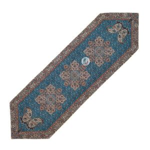 رانر ترمه طرح آذر- رنگ آبی - ابعاد 154 در 45