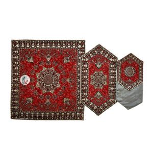 ست 4 تکه رومیزی ترمه طرح بهار - رنگ قرمز