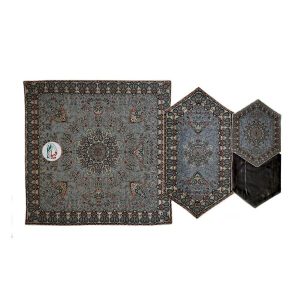 ست 4 تکه رومیزی ترمه طرح بهار - رنگ طوسی