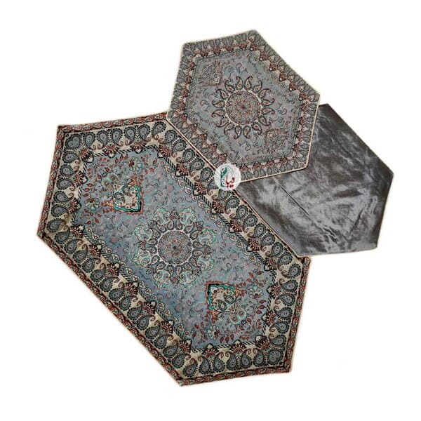 ست 4 تکه رومیزی ترمه طرح بهار – رنگ طوسی