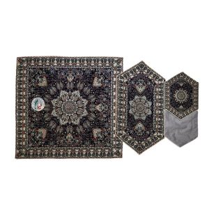 ست 4 تکه رومیزی ترمه طرح بهار - رنگ سرمه‌ای