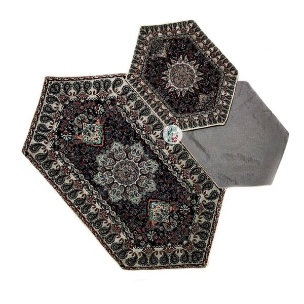 ست 4 تکه رومیزی ترمه طرح بهار – رنگ سرمه‌ای